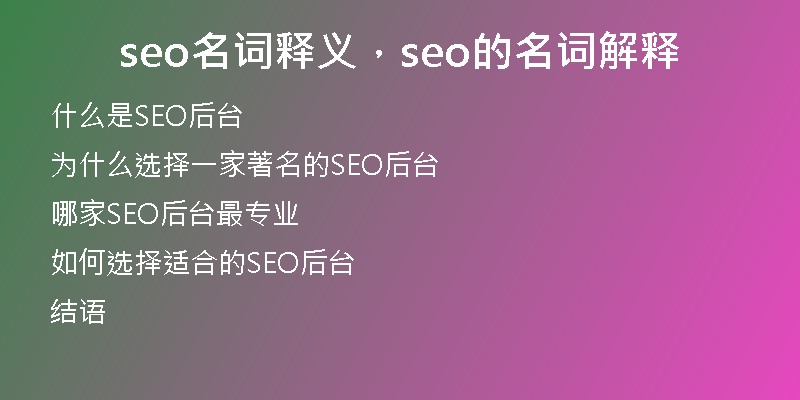 seo名词释义，seo的名词解释