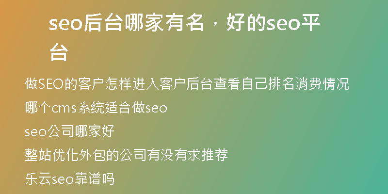 seo后台哪家有名，好的seo平台