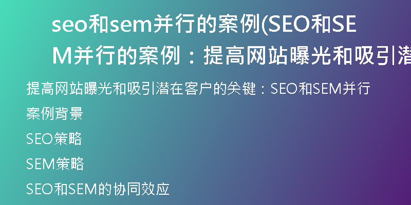 seo和sem并行的案例(SEO和SEM并行的案例：提高网站曝光和吸引潜在客户)