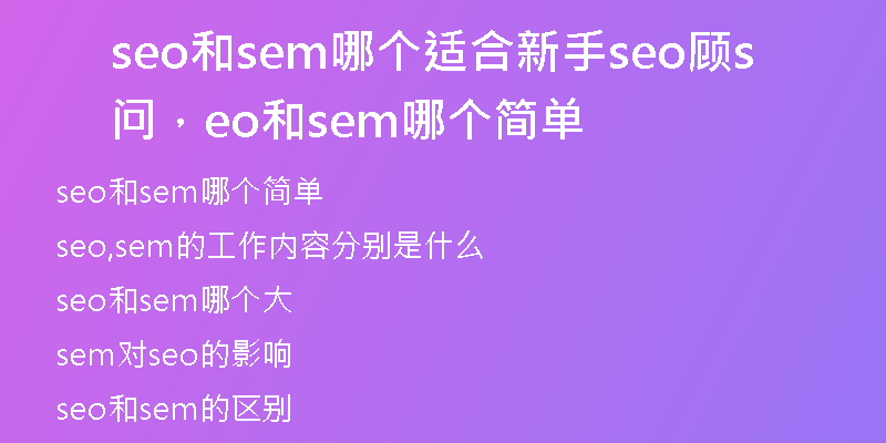 seo和sem哪个适合新手seo顾问，seo和sem哪个简单
