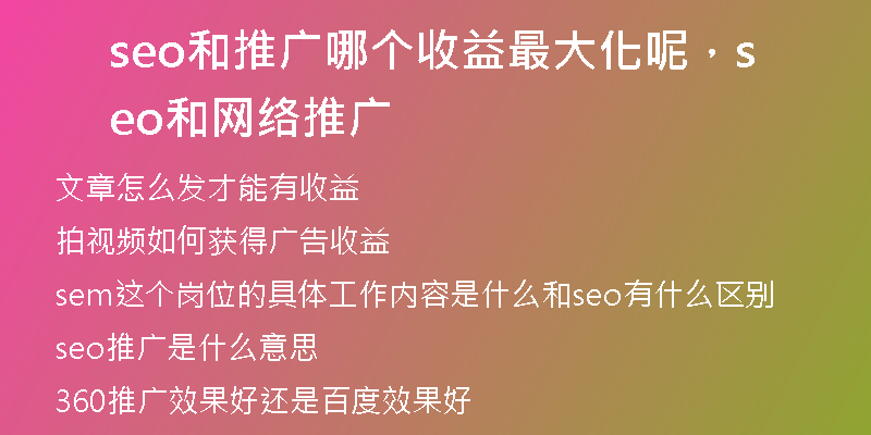 seo和推广哪个收益最大化呢，seo和网络推广
