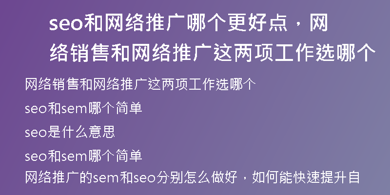 seo和网络推广哪个更好点，网络销售和网络推广这两项工作选哪个