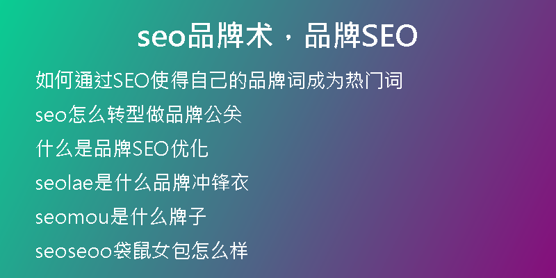 seo品牌术，品牌SEO