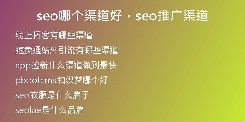 seo哪个渠道好，seo推广渠道