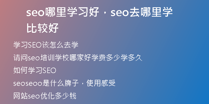 seo哪里学习好，seo去哪里学比较好