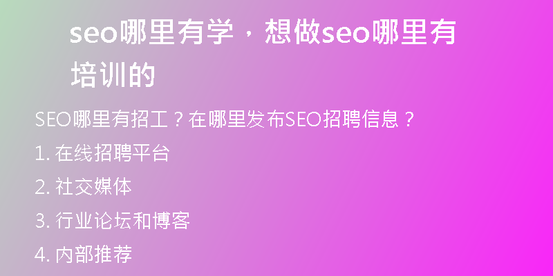 seo哪里有学，想做seo哪里有培训的