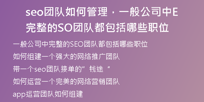 seo团队如何管理，一般公司中完整的SEO团队都包括哪些职位