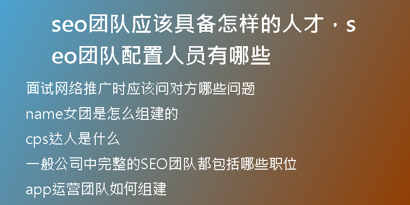 seo团队应该具备怎样的人才，seo团队配置人员有哪些
