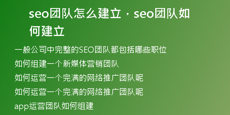 seo团队怎么建立，seo团队如何建立