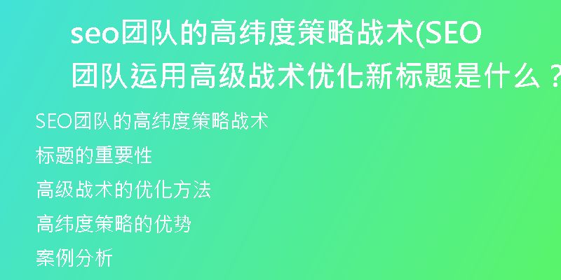 seo团队的高纬度策略战术(SEO团队运用高级战术优化新标题是什么？)