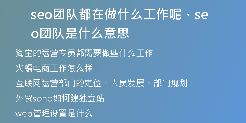 seo团队都在做什么工作呢，seo团队是什么意思
