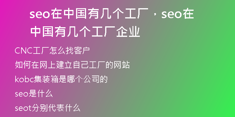 seo在中国有几个工厂，seo在中国有几个工厂企业