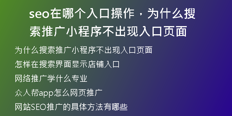 seo在哪个入口操作，为什么搜索推广小程序不出现入口页面
