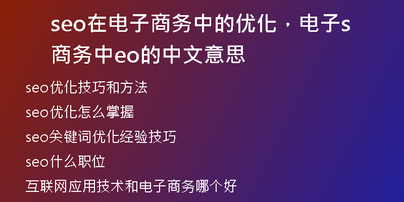 seo在电子商务中的优化，电子商务中seo的中文意思