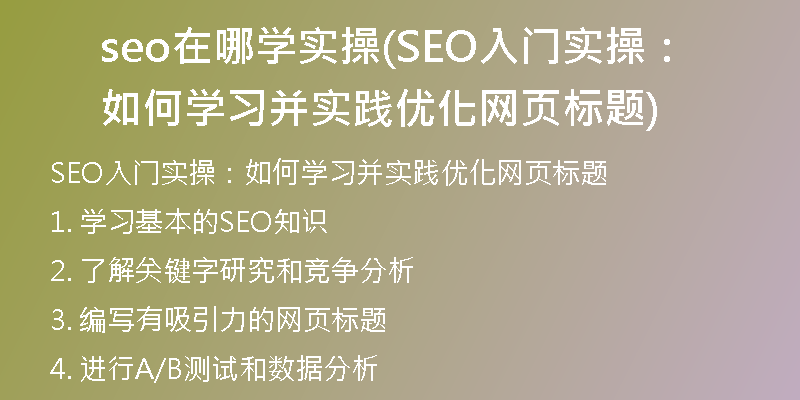 seo在哪学实操(SEO入门实操：如何学习并实践优化网页标题)