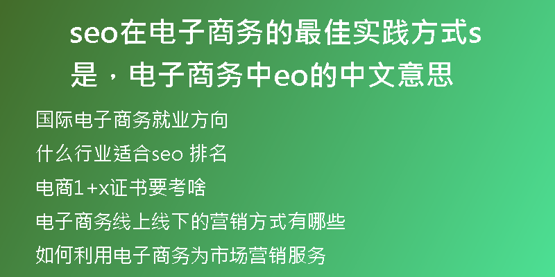 seo在电子商务的最佳实践方式是，电子商务中seo的中文意思