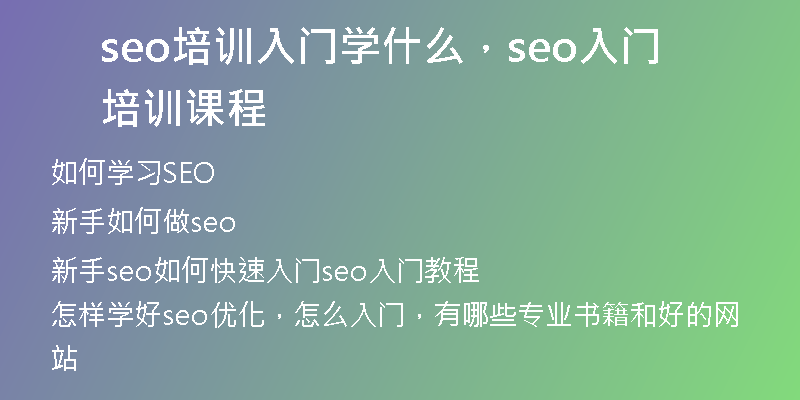 seo培训入门学什么，seo入门培训课程
