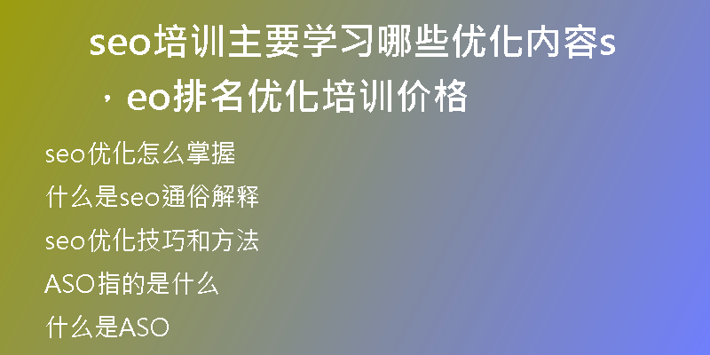 seo培训主要学习哪些优化内容，seo排名优化培训价格