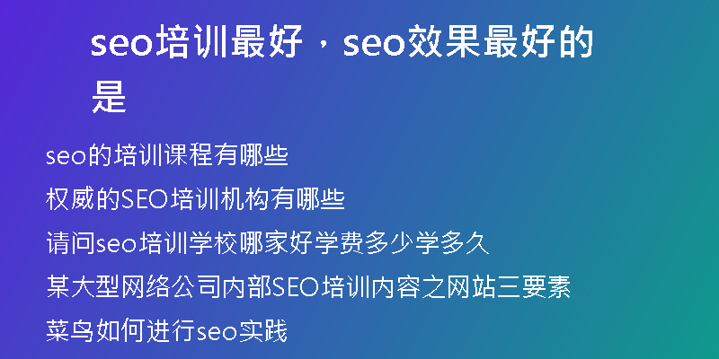 seo培训最好,seo效果最好的是