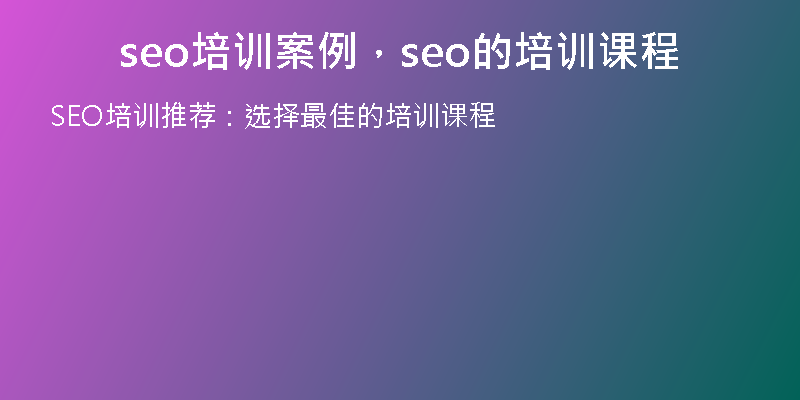 seo培训案例，seo的培训课程