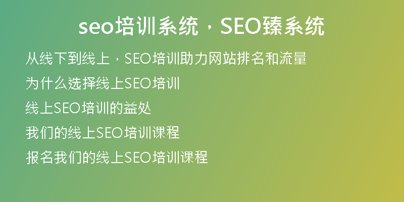 seo培训系统，SEO臻系统