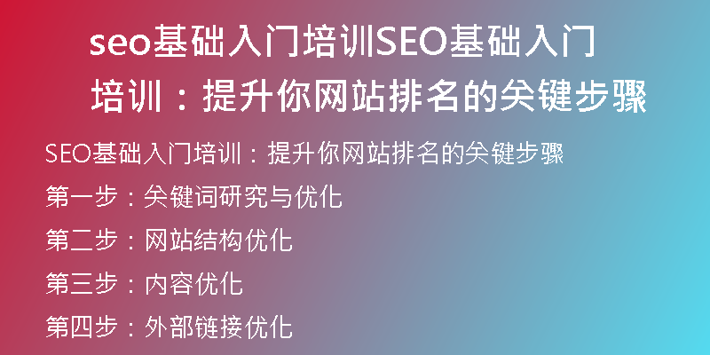 seo基础入门培训SEO基础入门培训：提升你网站排名的关键步骤