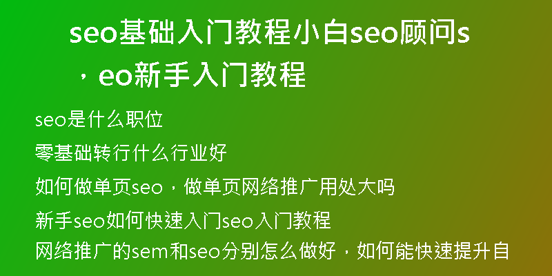 seo基础入门教程小白seo顾问，seo新手入门教程