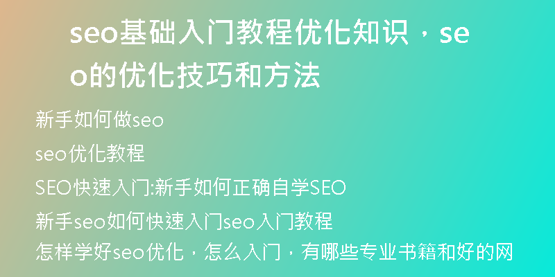 seo基础入门教程优化知识,seo的优化技巧和方法