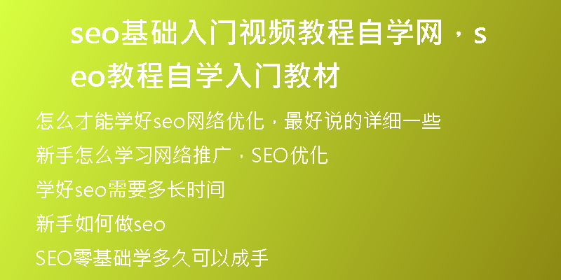 seo基础入门视频教程自学网，seo教程自学入门教材