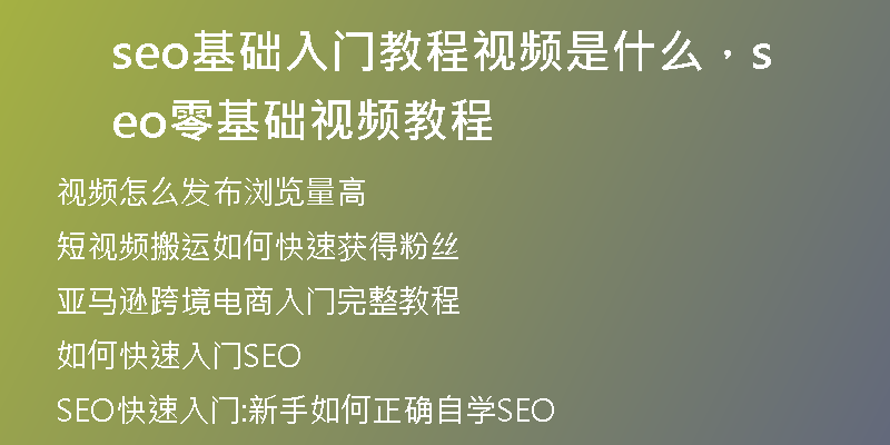 seo基础入门教程视频是什么，seo零基础视频教程