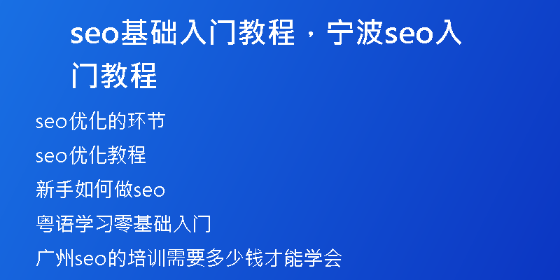seo基础入门教程，宁波seo入门教程