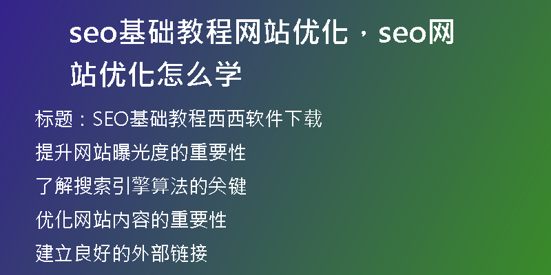 seo基础教程网站优化，seo网站优化怎么学
