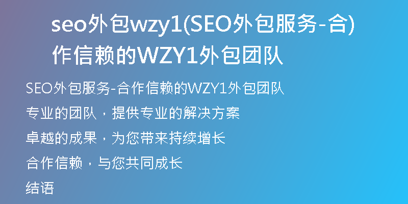 seo外包wzy1(SEO外包服务-合作信赖的WZY1外包团队)
