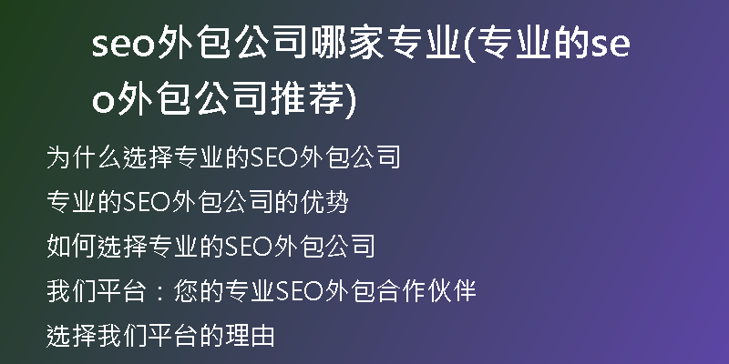 seo外包公司哪家专业(专业的seo外包公司推荐)