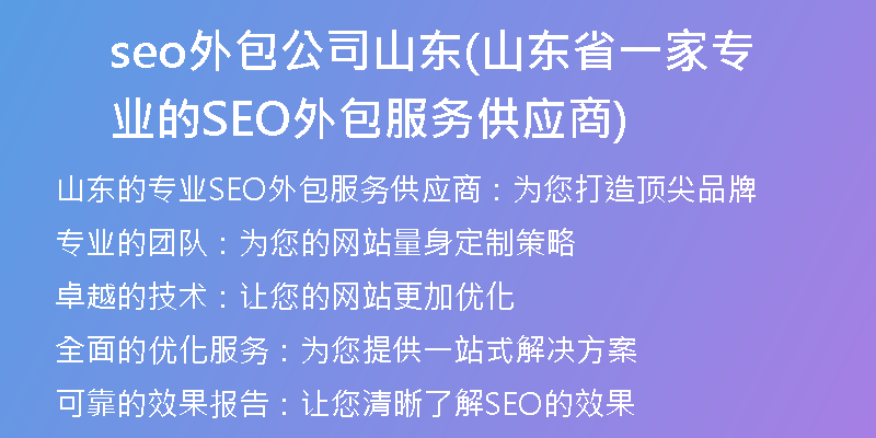 seo外包公司山东(山东省一家专业的SEO外包服务供应商)