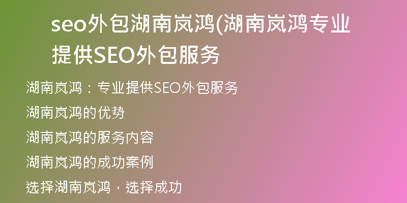 seo外包湖南岚鸿(湖南岚鸿专业提供SEO外包服务