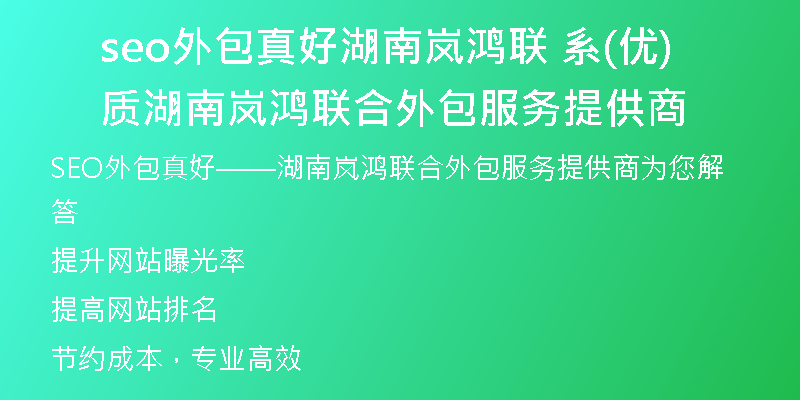 seo外包真好湖南岚鸿联 系(优质湖南岚鸿联合外包服务提供商)