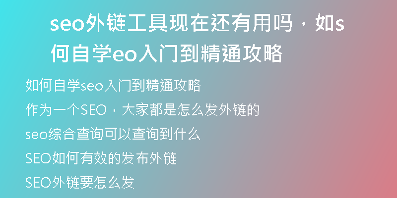 seo外链工具现在还有用吗，如何自学seo入门到精通攻略