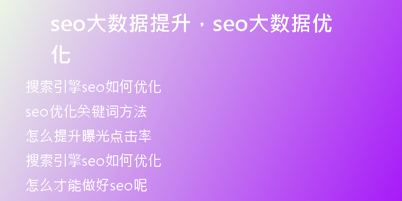 seo大数据提升，seo大数据优化