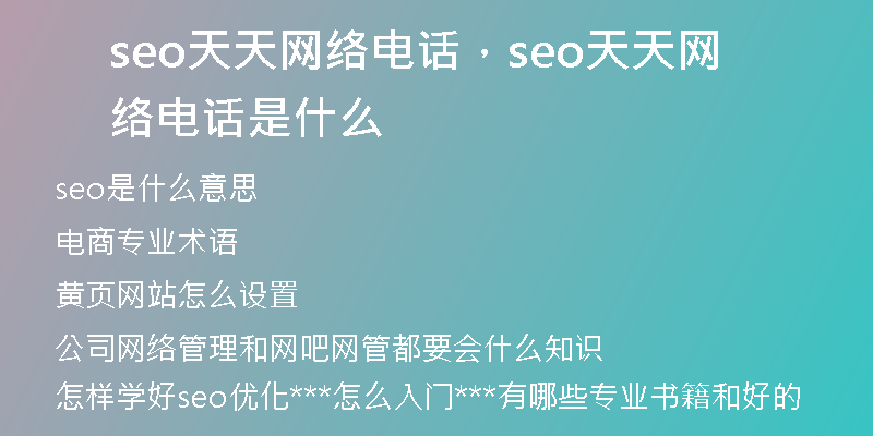 seo天天网络电话，seo天天网络电话是什么