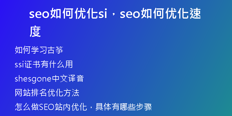 seo如何优化si，seo如何优化速度