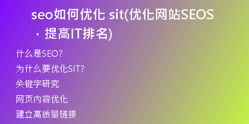 seo如何优化 sit(优化网站SEO，提高SIT排名)