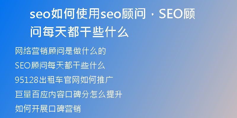seo如何使用seo顾问，SEO顾问每天都干些什么