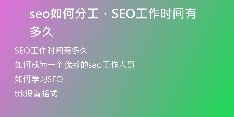 seo如何分工，SEO工作时间有多久