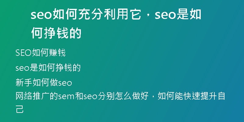 seo如何充分利用它，seo是如何挣钱的