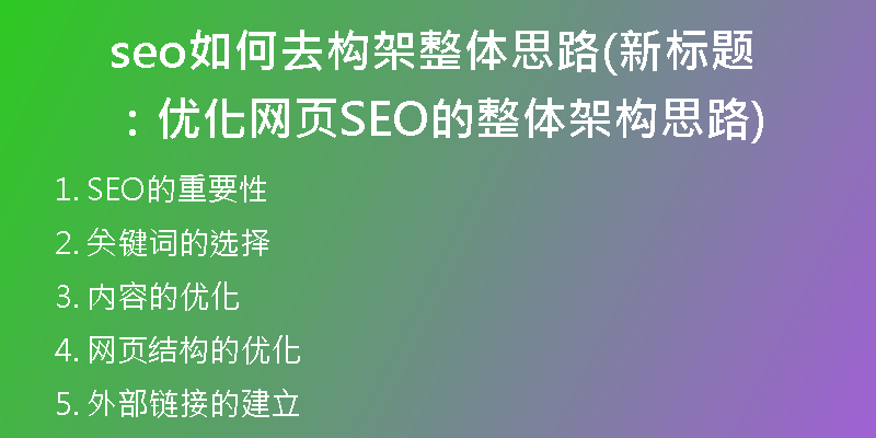seo如何去构架整体思路(新标题：优化网页SEO的整体架构思路)