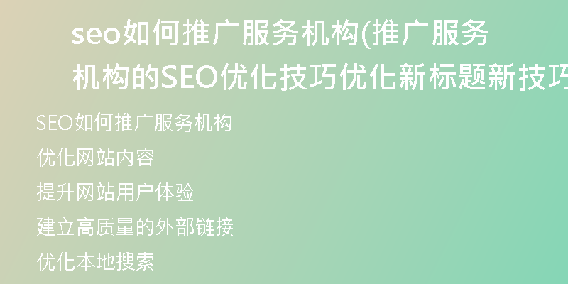 seo如何推广服务机构(推广服务机构的SEO优化技巧优化新标题新技巧)