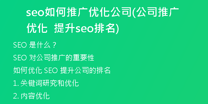 seo如何推广优化公司(公司推广优化  提升seo排名)