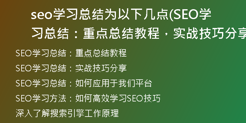seo学习总结为以下几点(SEO学习总结：重点总结教程，实战技巧分享)