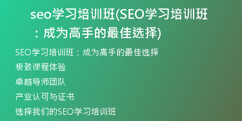 seo学习培训班(SEO学习培训班：成为高手的最佳选择)